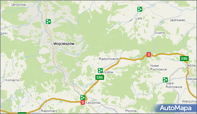 mapa Radzimowice gmina Bolków, Radzimowice gmina Bolków na mapie Targeo