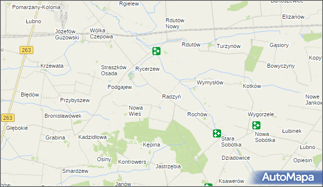 mapa Radzyń gmina Grabów, Radzyń gmina Grabów na mapie Targeo