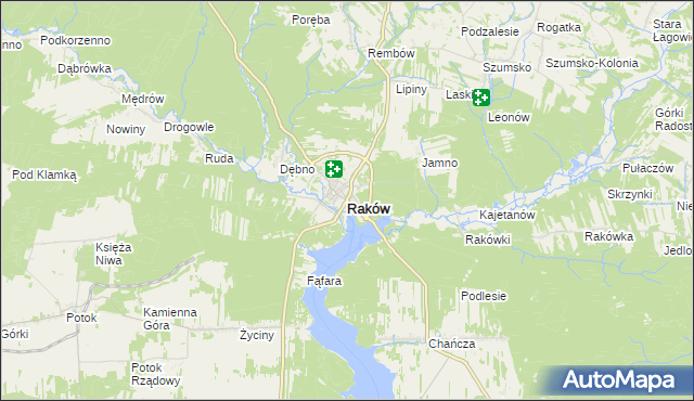 mapa Raków powiat kielecki, Raków powiat kielecki na mapie Targeo