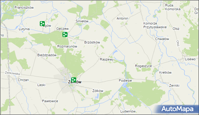 mapa Raszewy gmina Żerków, Raszewy gmina Żerków na mapie Targeo