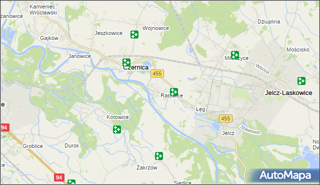 mapa Ratowice gmina Czernica, Ratowice gmina Czernica na mapie Targeo