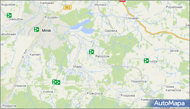 mapa Rębiszów, Rębiszów na mapie Targeo