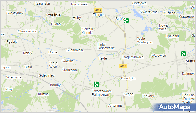 mapa Rekle gmina Rząśnia, Rekle gmina Rząśnia na mapie Targeo