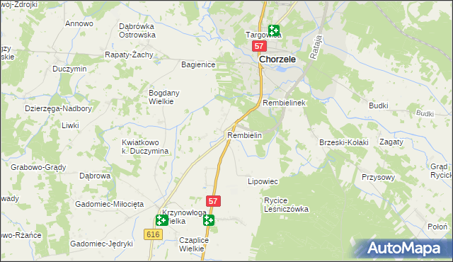 mapa Rembielin gmina Chorzele, Rembielin gmina Chorzele na mapie Targeo