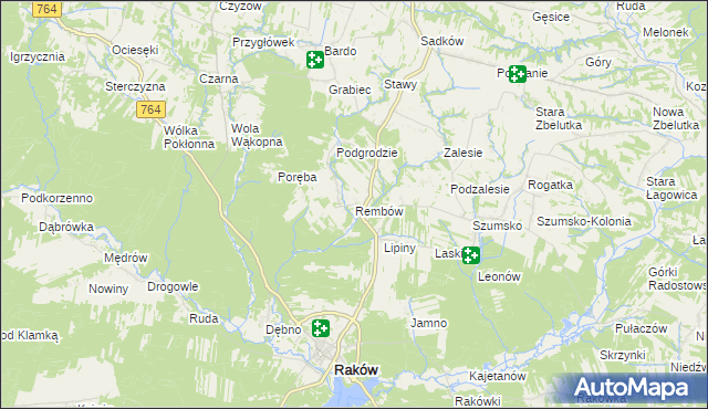 mapa Rembów gmina Raków, Rembów gmina Raków na mapie Targeo