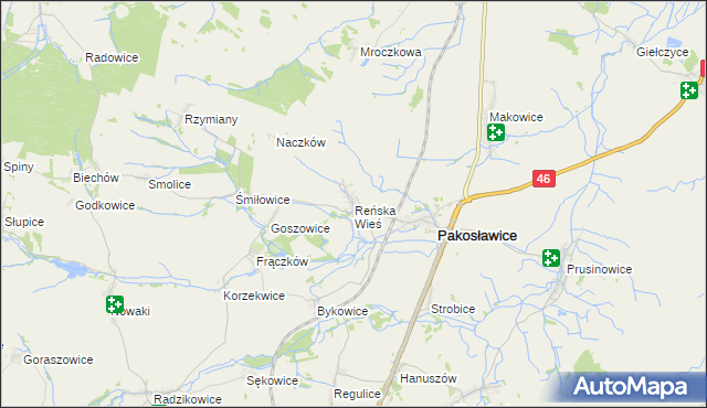 mapa Reńska Wieś gmina Pakosławice, Reńska Wieś gmina Pakosławice na mapie Targeo