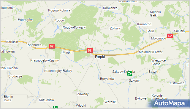 mapa Repki powiat sokołowski, Repki powiat sokołowski na mapie Targeo