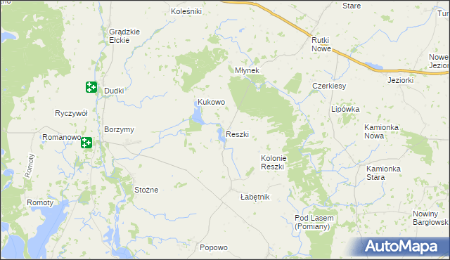 mapa Reszki gmina Bargłów Kościelny, Reszki gmina Bargłów Kościelny na mapie Targeo