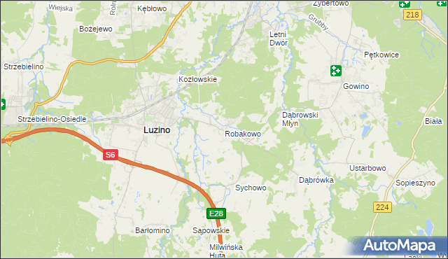 mapa Robakowo gmina Luzino, Robakowo gmina Luzino na mapie Targeo