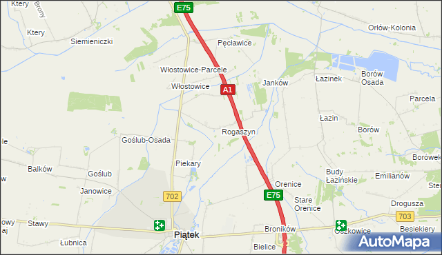 mapa Rogaszyn gmina Piątek, Rogaszyn gmina Piątek na mapie Targeo