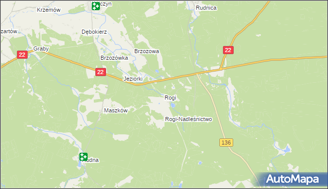 mapa Rogi gmina Lubniewice, Rogi gmina Lubniewice na mapie Targeo