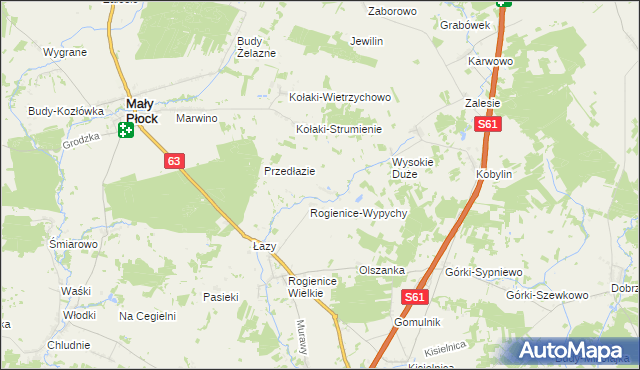 mapa Rogienice Piaseczne, Rogienice Piaseczne na mapie Targeo