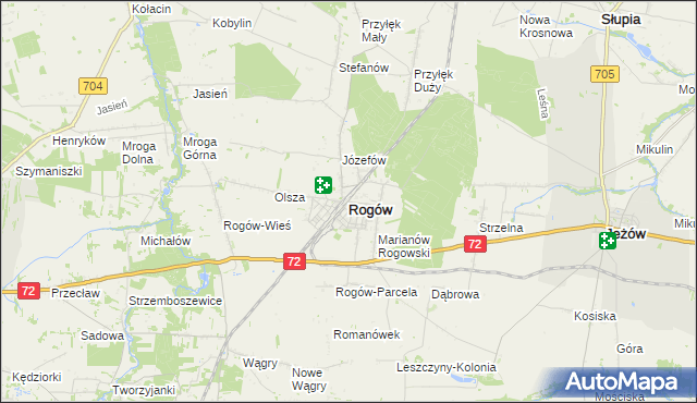 mapa Rogów powiat brzeziński, Rogów powiat brzeziński na mapie Targeo