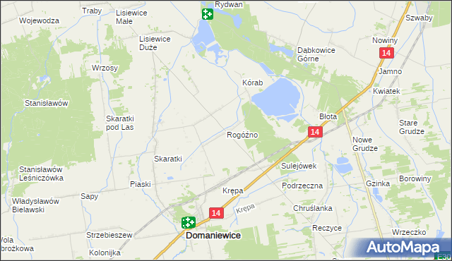 mapa Rogóźno gmina Domaniewice, Rogóźno gmina Domaniewice na mapie Targeo