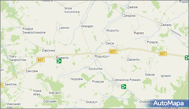 mapa Roguszyn gmina Korytnica, Roguszyn gmina Korytnica na mapie Targeo