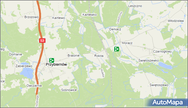 mapa Rokita gmina Przybiernów, Rokita gmina Przybiernów na mapie Targeo