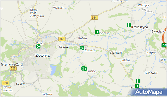 mapa Rokitnica gmina Złotoryja, Rokitnica gmina Złotoryja na mapie Targeo