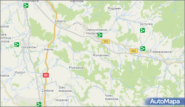 mapa Romanowo gmina Kłodzko, Romanowo gmina Kłodzko na mapie Targeo