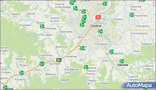 mapa Ropica Polska, Ropica Polska na mapie Targeo