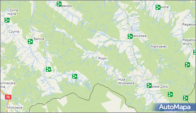 mapa Ropki, Ropki na mapie Targeo