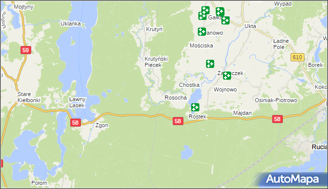 mapa Rosocha gmina Piecki, Rosocha gmina Piecki na mapie Targeo