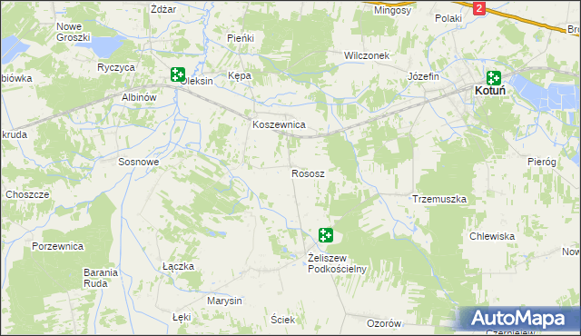 mapa Rososz gmina Kotuń, Rososz gmina Kotuń na mapie Targeo