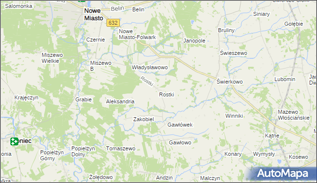 mapa Rostki gmina Nowe Miasto, Rostki gmina Nowe Miasto na mapie Targeo