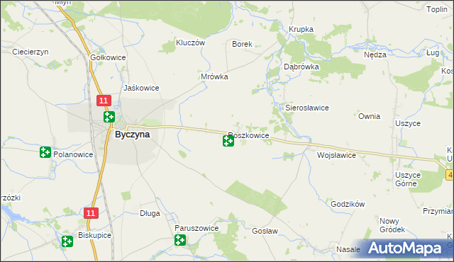 mapa Roszkowice gmina Byczyna, Roszkowice gmina Byczyna na mapie Targeo