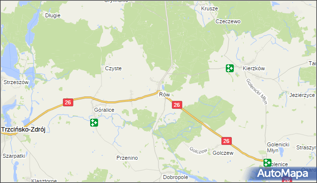 mapa Rów gmina Myślibórz, Rów gmina Myślibórz na mapie Targeo