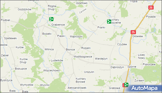 mapa Rozalin gmina Rychwał, Rozalin gmina Rychwał na mapie Targeo