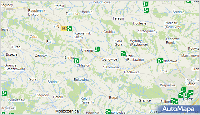 mapa Rożnowice gmina Biecz, Rożnowice gmina Biecz na mapie Targeo