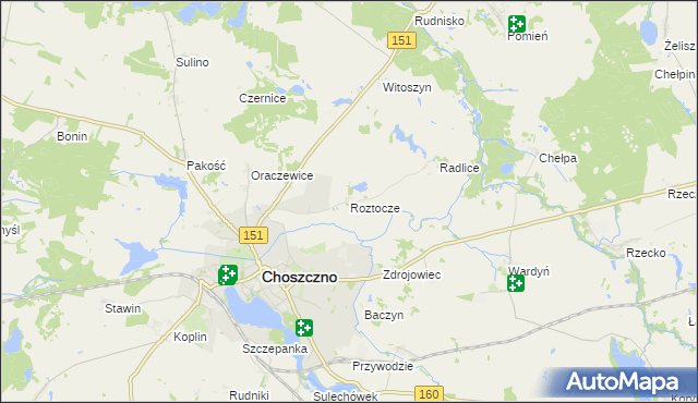 mapa Roztocze gmina Choszczno, Roztocze gmina Choszczno na mapie Targeo