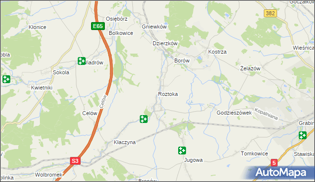 mapa Roztoka gmina Dobromierz, Roztoka gmina Dobromierz na mapie Targeo