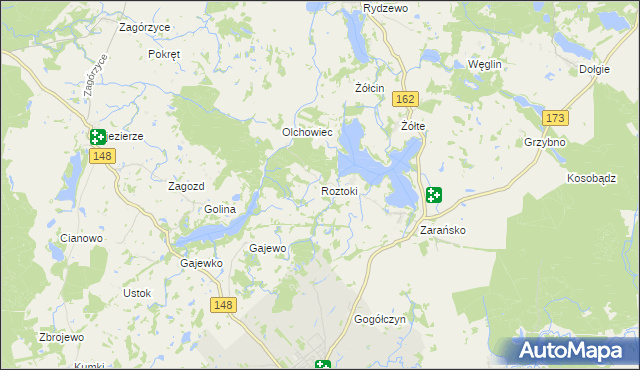 mapa Roztoki gmina Drawsko Pomorskie, Roztoki gmina Drawsko Pomorskie na mapie Targeo