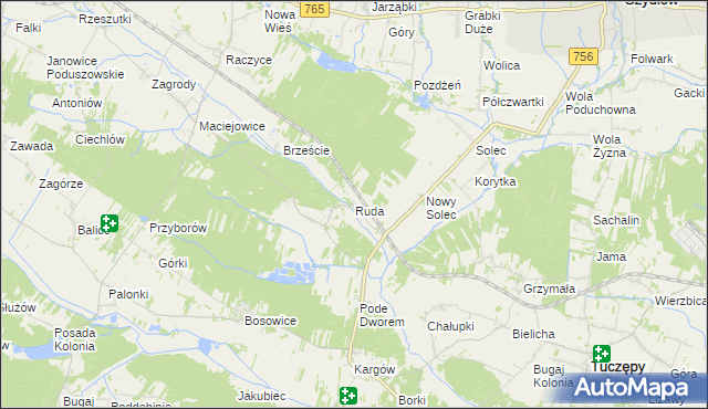 mapa Ruda gmina Gnojno, Ruda gmina Gnojno na mapie Targeo