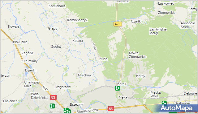 mapa Ruda gmina Sieradz, Ruda gmina Sieradz na mapie Targeo