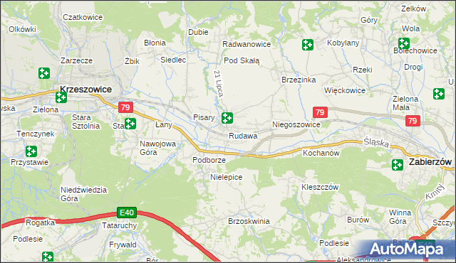mapa Rudawa gmina Zabierzów, Rudawa gmina Zabierzów na mapie Targeo