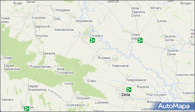 mapa Rudawa gmina Złota, Rudawa gmina Złota na mapie Targeo