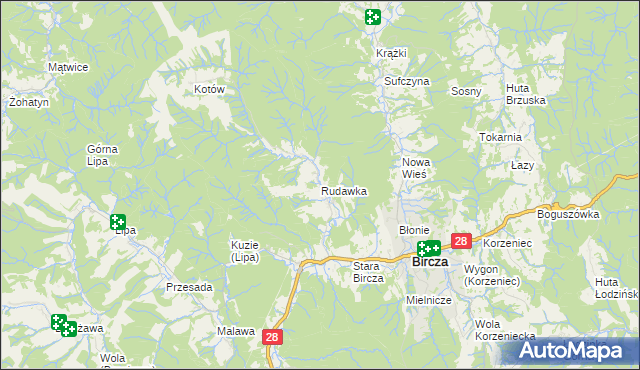 mapa Rudawka gmina Bircza, Rudawka gmina Bircza na mapie Targeo