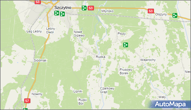 mapa Rudka gmina Szczytno, Rudka gmina Szczytno na mapie Targeo