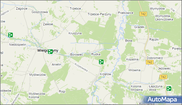 mapa Rudka gmina Wielgomłyny, Rudka gmina Wielgomłyny na mapie Targeo