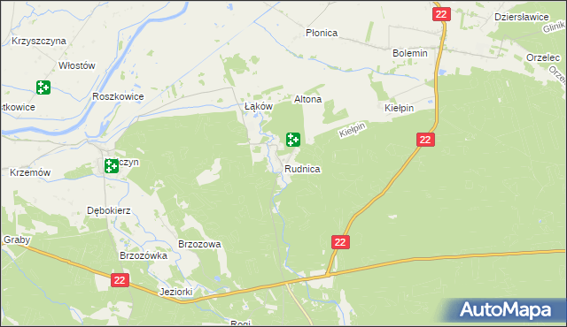 mapa Rudnica gmina Krzeszyce, Rudnica gmina Krzeszyce na mapie Targeo