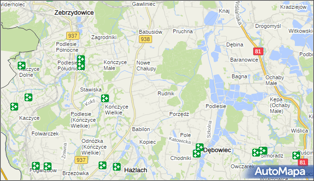 mapa Rudnik gmina Hażlach, Rudnik gmina Hażlach na mapie Targeo