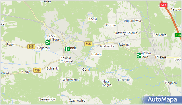 mapa Rudnik gmina Osieck, Rudnik gmina Osieck na mapie Targeo