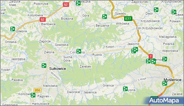 mapa Rudnik gmina Sułkowice, Rudnik gmina Sułkowice na mapie Targeo