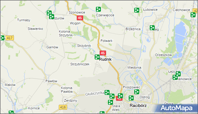 mapa Rudnik powiat raciborski, Rudnik powiat raciborski na mapie Targeo