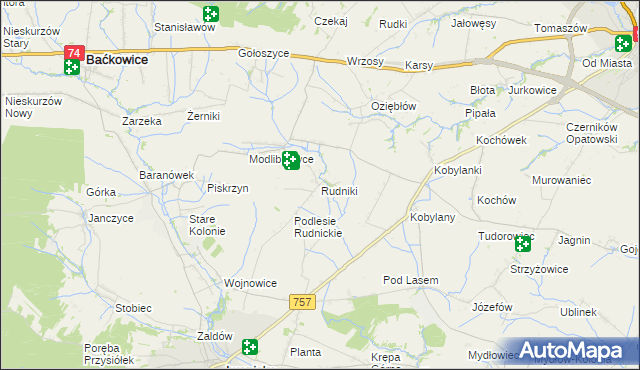 mapa Rudniki gmina Baćkowice, Rudniki gmina Baćkowice na mapie Targeo