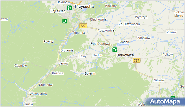mapa Rudno gmina Borkowice, Rudno gmina Borkowice na mapie Targeo