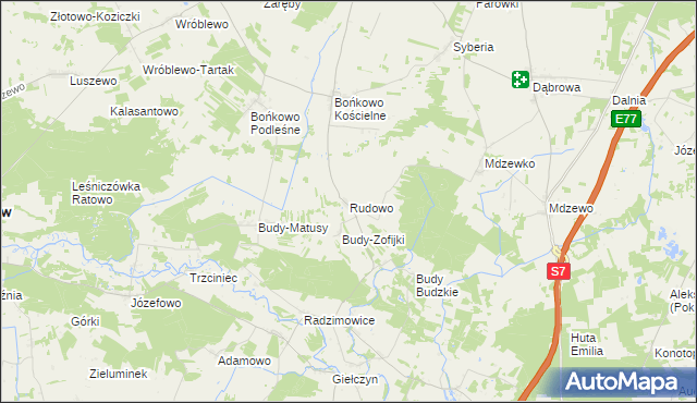 mapa Rudowo gmina Strzegowo, Rudowo gmina Strzegowo na mapie Targeo