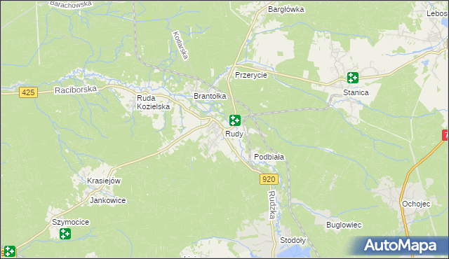 mapa Rudy gmina Kuźnia Raciborska, Rudy gmina Kuźnia Raciborska na mapie Targeo